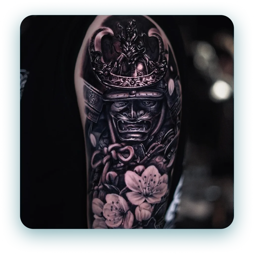 japanese-samurai-shogun-oni-mask-soldier-lotus-flower-cherry-blossom-realism-tattoo