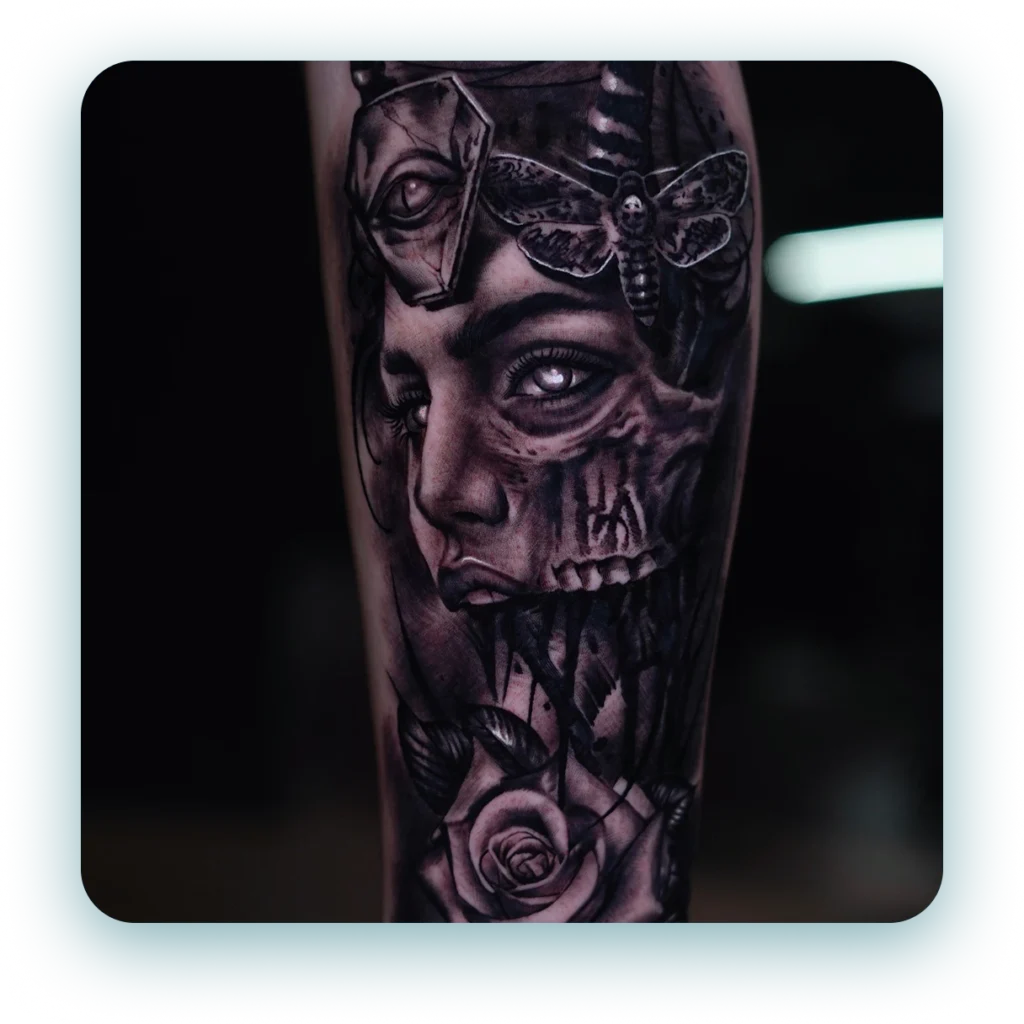 abstract-gothic-dark-black-and-grey-arm-tattoo