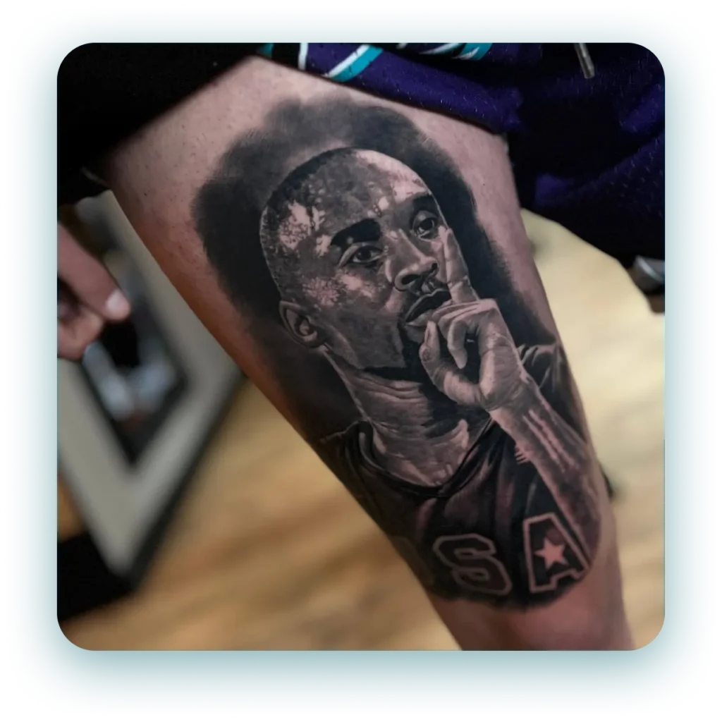 kobe bryant lakers basketball full arm sleeve black and white and grey realism realistic tattoo